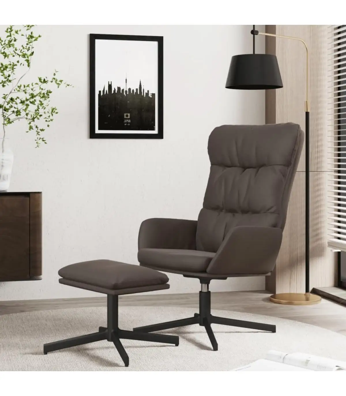 Relax armchairs with foot rest Brown synthetic leather