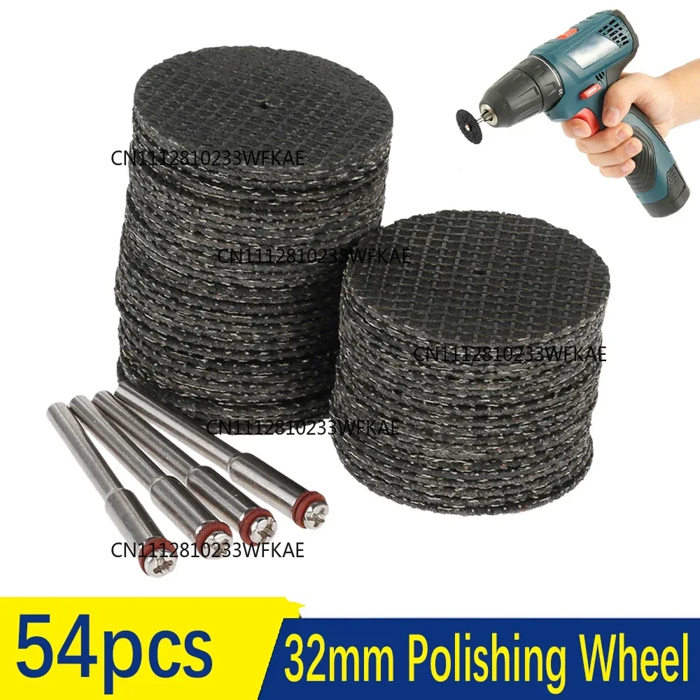 54pcs  Abrasive Cutting Disc 32mm With Mandrels Grinding Wheels For Dremel Accesories Metal Cutting Rotary Tool Saw Blade