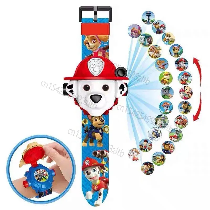 Paw Patrol 3D Projection Watch Chase Marshall Rocky Cartoon Model Action Figures Toys Set Anime Peripherals Children Wristband