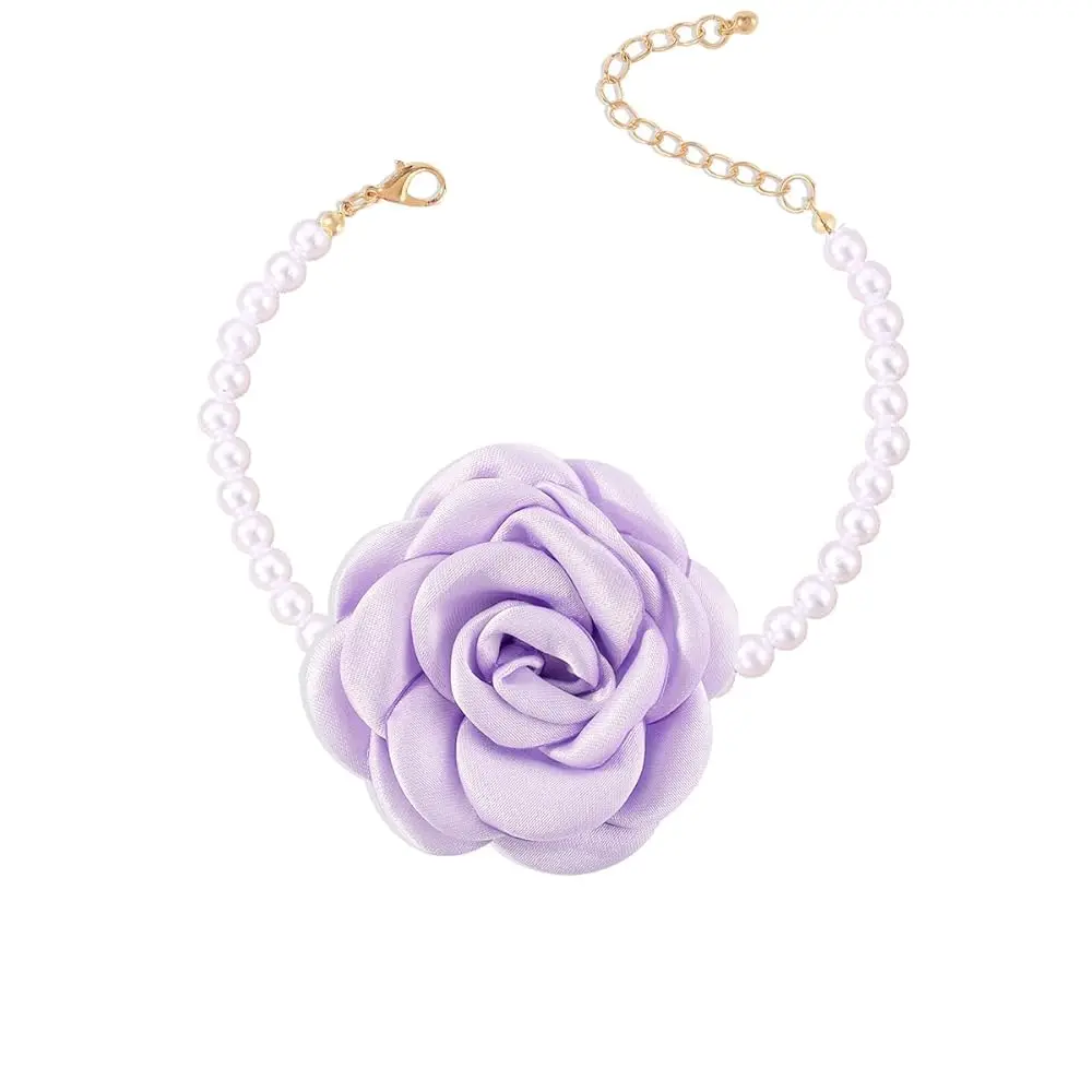 

Flower Choker Pearl Necklace for Women Fabric Rose Flower Clavicle Choker Necklace Jewelry Colorful Camellia Necklace