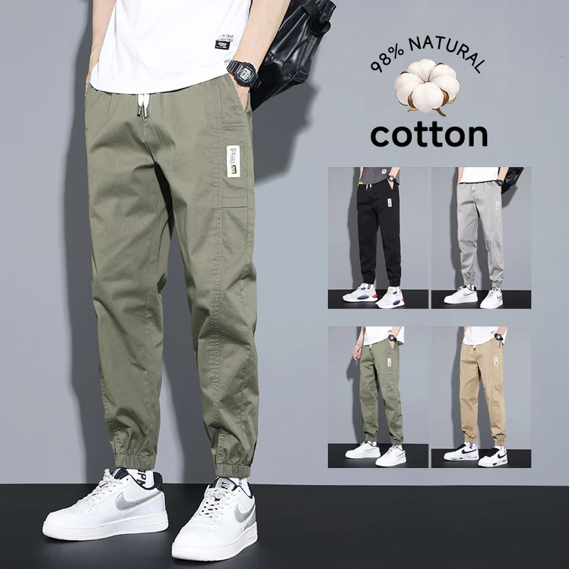 Frühling Sommer Herren Freizeithose 98% Baumwolle Locker Sitzende Jogginghose mit Elastischem Bund Atmungsaktive Schmal Zulaufende Hose Markenkleidung Grün Grau