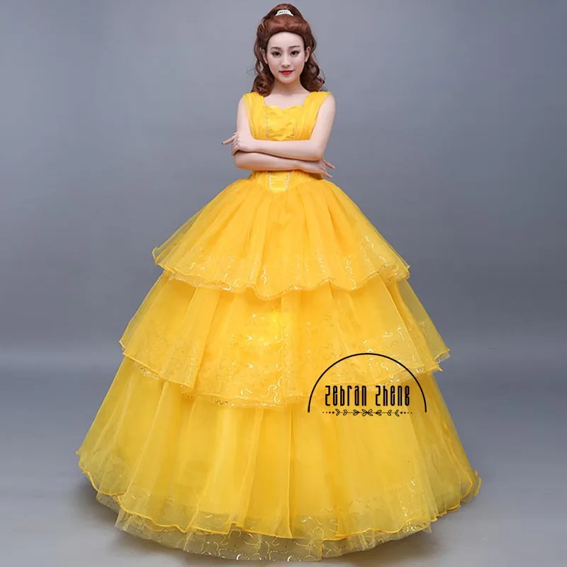 

Custom Made Moive Belle Princess For Adults Women Cosplay Costume Yellow Beautiful Dress