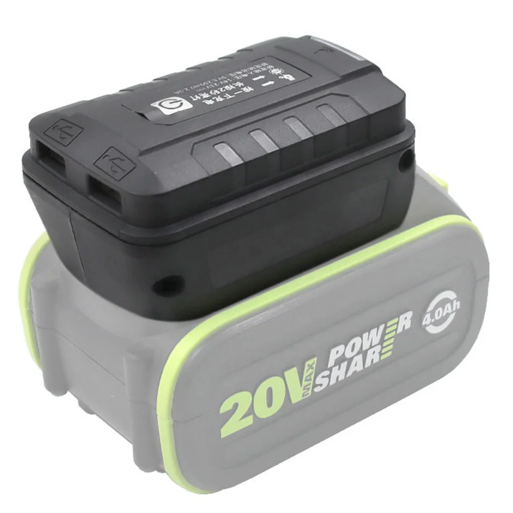 A21Q -Adapter LED Light Lamp Flashlight Torch USB Mobile Phone For Worx Green Wide 5 Pin Socket 18V 20V Li- Battery