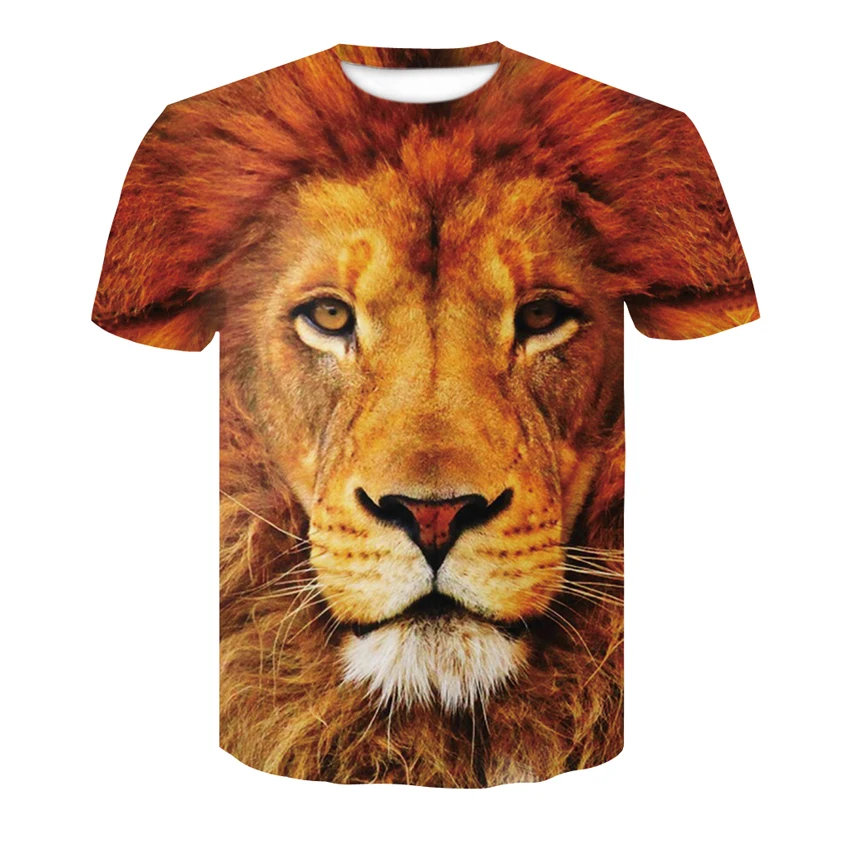 

New Tide Summer Fashion Lion Picture T-shirts Casual Print Tees Hip Hop Personality Round Neck Short Sleev Tops