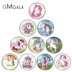 Unicorn girls Cartoon glass cabochons DIY jewelry Round photo cabochons flat back Unicorn magic Dream