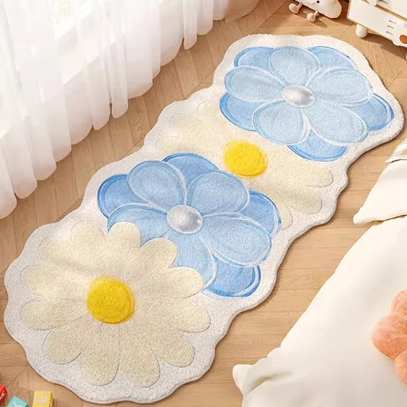 Bedroom Bedside Carpet Soft Comfortable Faux Cashmere Rug Floral Pattern Irregular Shape Floor Mat Home Decoration Bedside Rugs