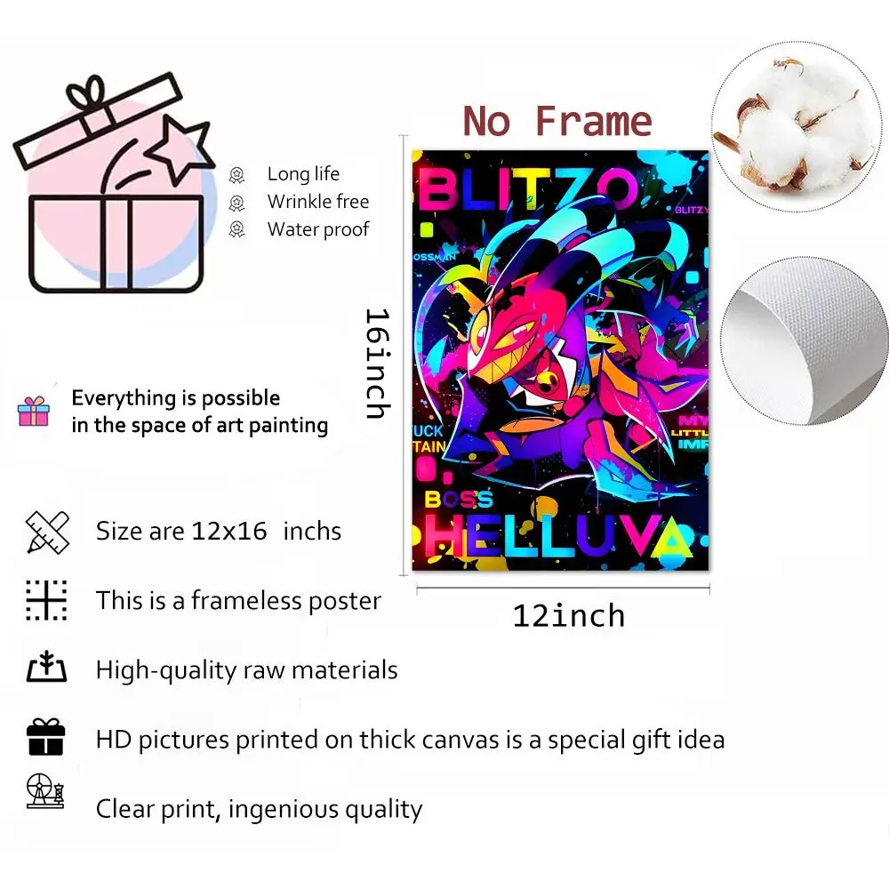 H-Helluva Boss أنيمي اللوحة الخط قماش HD ملصق جدار الفن الداخلية المدخل ديكور المنزل هدايا العيد #5