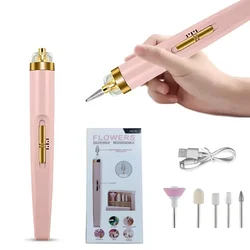 Mini USB Electric Nail Grinder Drill 5 in 1 Nail Polishing Machine Nail File with Light Portable Mini Electric Manicure Art