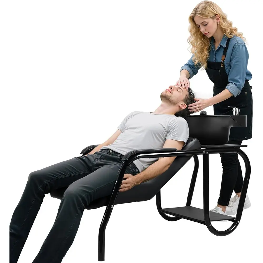 Juego de estación de lavado de cabello de lujo con tazón de champú y silla para salones y spas