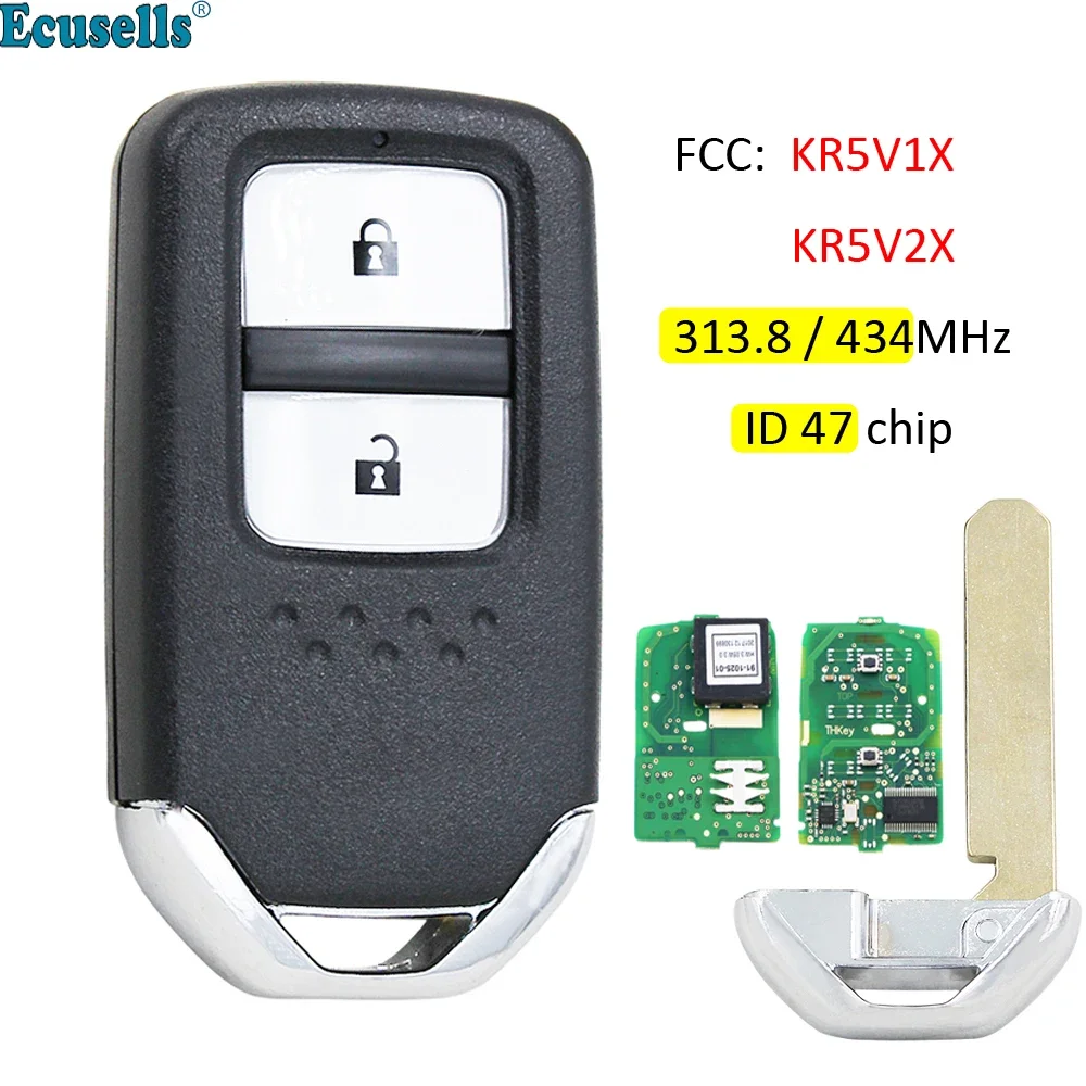 Remote Key 313.8MHz 434MHZ ID47 for Honda CR-V HR-V Jazz City Fit Vezel KR5V2X/KR5V1X 72147-T5A-G01/72147-T5A-J01/72147-T5C-J01