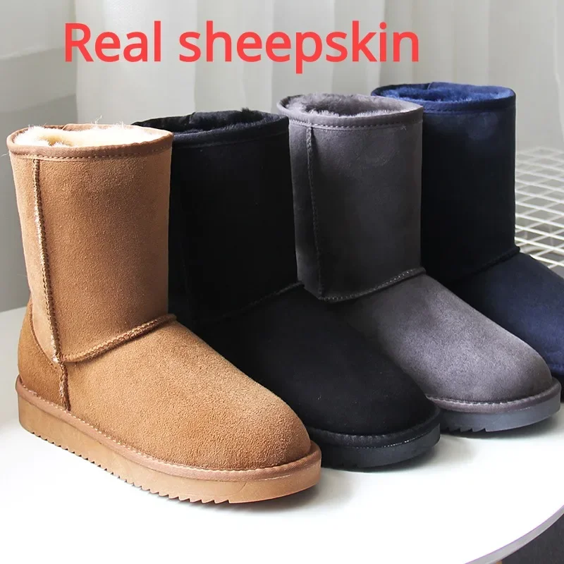 G&Zaco Luxury Women Winter Sheep Fur Boots Real Wool Classic Mid Calf Genuine Sheepskin Shoes Snow Boots Flat Female  Boots