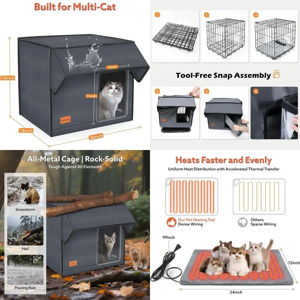 

Winter-Ready Elevated Outdoor Cat Shelter with Weatherproof Design and Heating Pad for Stray Cats