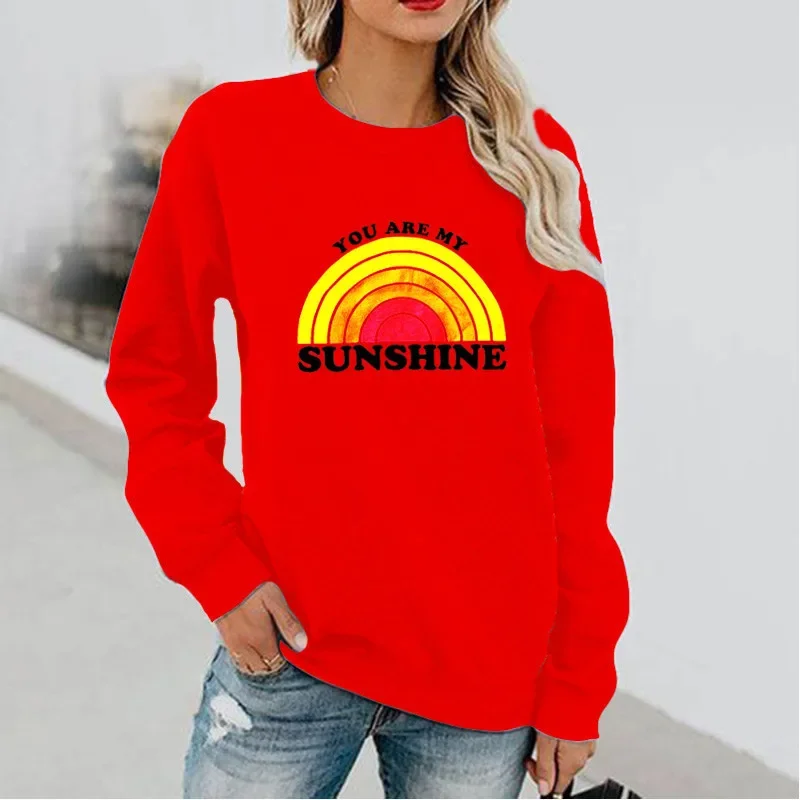 You Are My Sunshine  Printed Long-sleeved Crewneck Hoodie Without A Hat Sweatshirt  Aesthetic  Streetwear Women