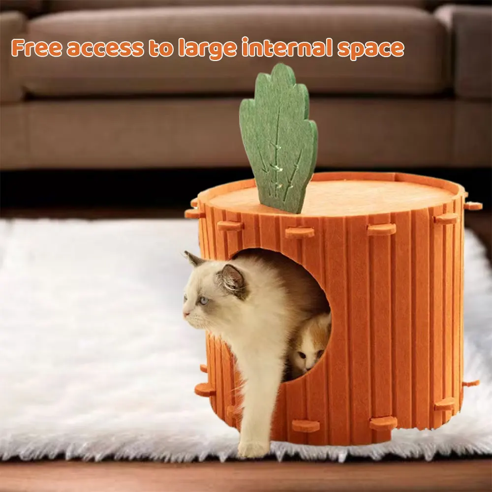 Cat House Carrot Nest Felt Semi-Enclosed Cat House Kitten Climbing Double-Layered Removable Pet Beds Furniture Cat Accessories