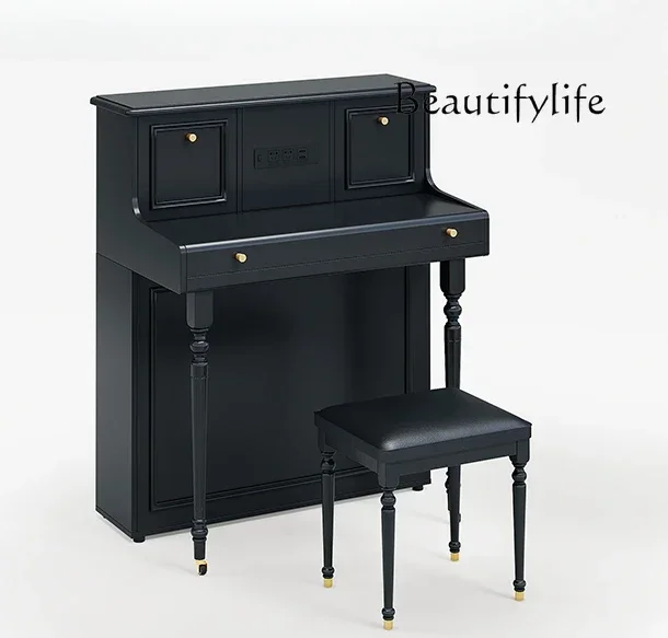 

American Retro Style Household Foldable Retractable Dining Table and Chair Combination Sideboard Cabinet Integrated Table Black