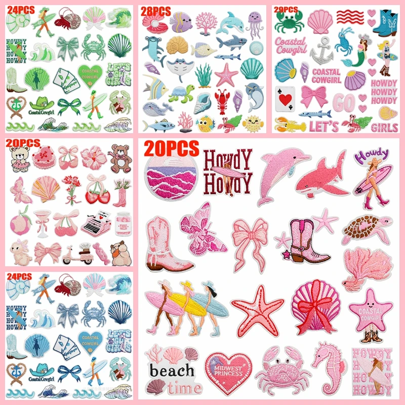 

16-30 шт., смешанный набор мультфильмов, вышитая нашивка для серфинга девочек/морских животных, железные нашивки, сделай сам, радужные буквы, цветочные значки