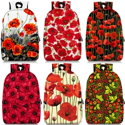 Fashion Red Poppy Flower Print Backpack Women Outdoor Shoulder Bags for Travel Men Canvas Laptop Backpacks Student School Bags