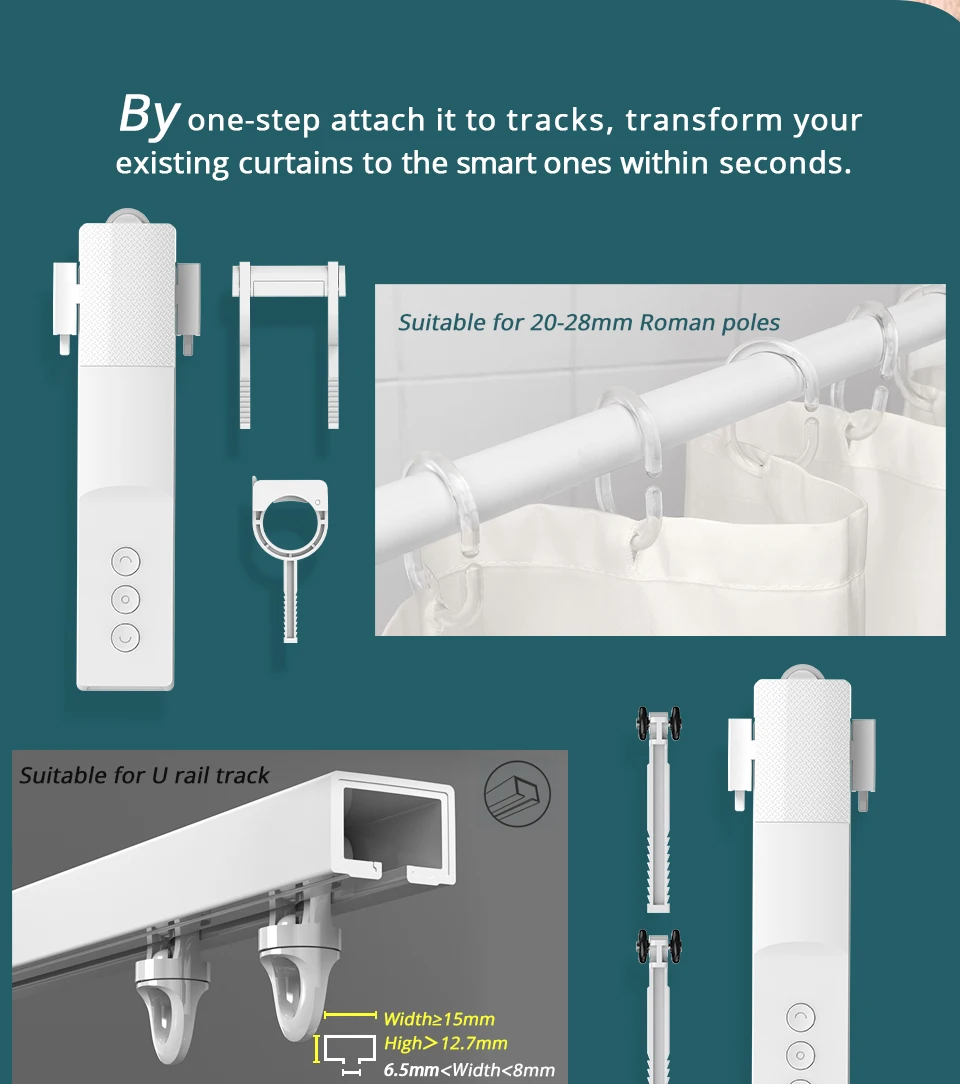 Zemismart Zigbee Smart Electric Curtain Robot Vorhangmotor für Roman Rod I Type U Type Track Work mit TUYA Alexa Google Home – Detail 3