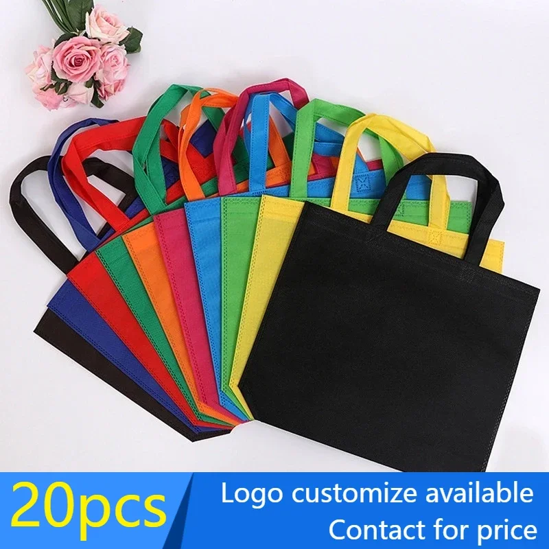 

20pcs Custom LOGO Eco-friendly Reuse Non-woven Colorful TNT Fabric Tote Gift Supermarket Shopping Bags