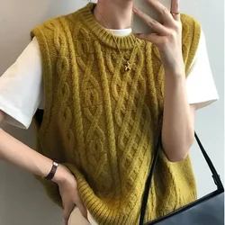 2024 New Spring Fall Knit Vest Fried Dough Twists Sweater Vest for Women Autumn Loose Folded Sleeveless Sweater Waistcoat