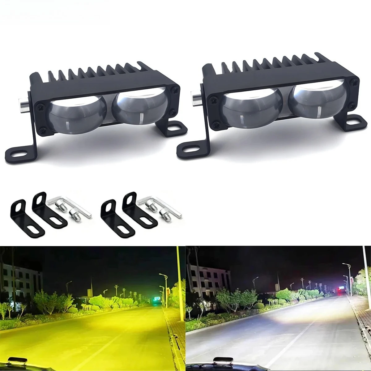 

2Pcs High brightness Car Grill Light Yellow White Dual Color LED Spotlight Ultra Thin Motorcycle Spotlight 9V-24V 3000K 6000K