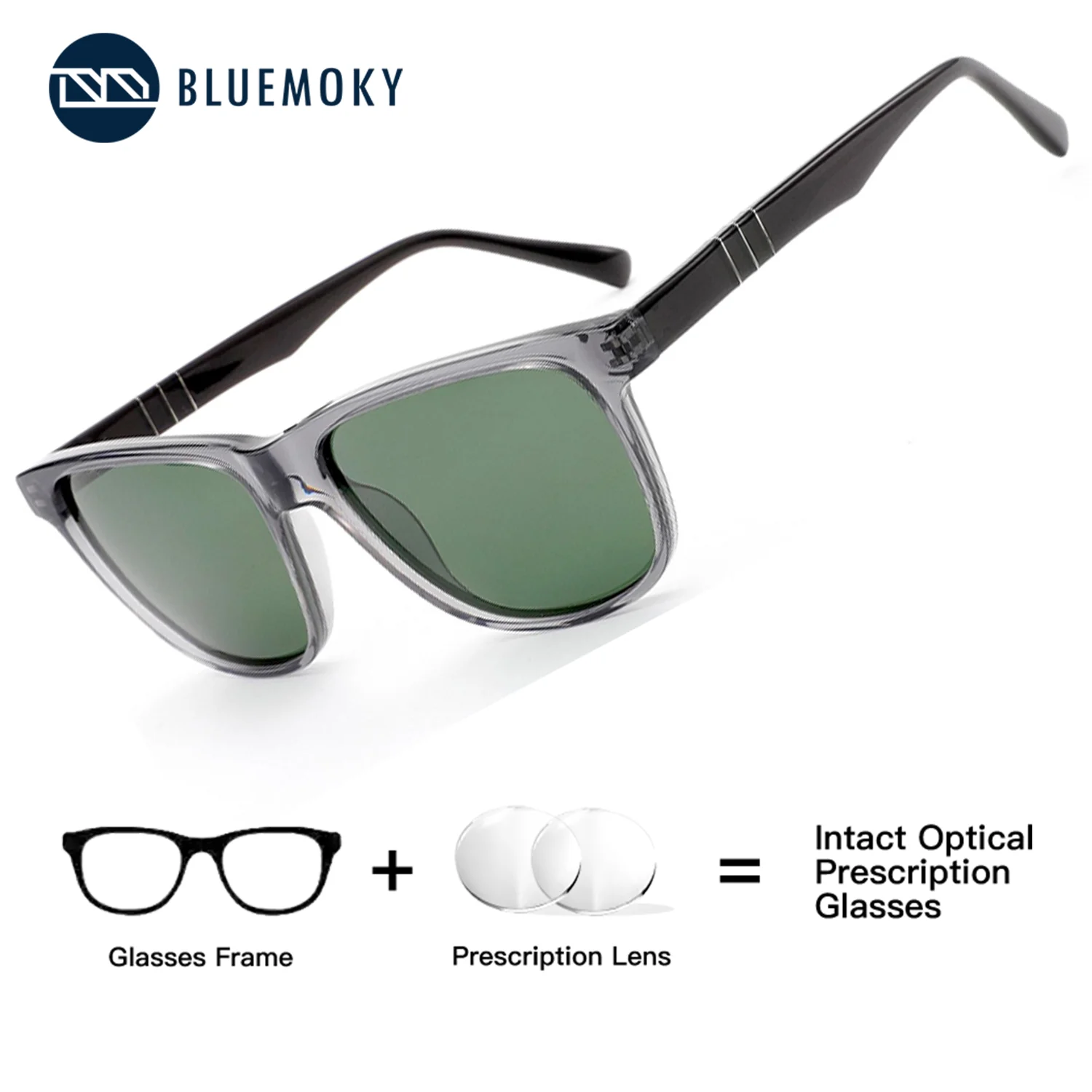 

BLUEMOKY Square Acetate Prescription Sunglasses Man Polarized UV400 Sunscreen Eyeglasses Men's Medical Glasses