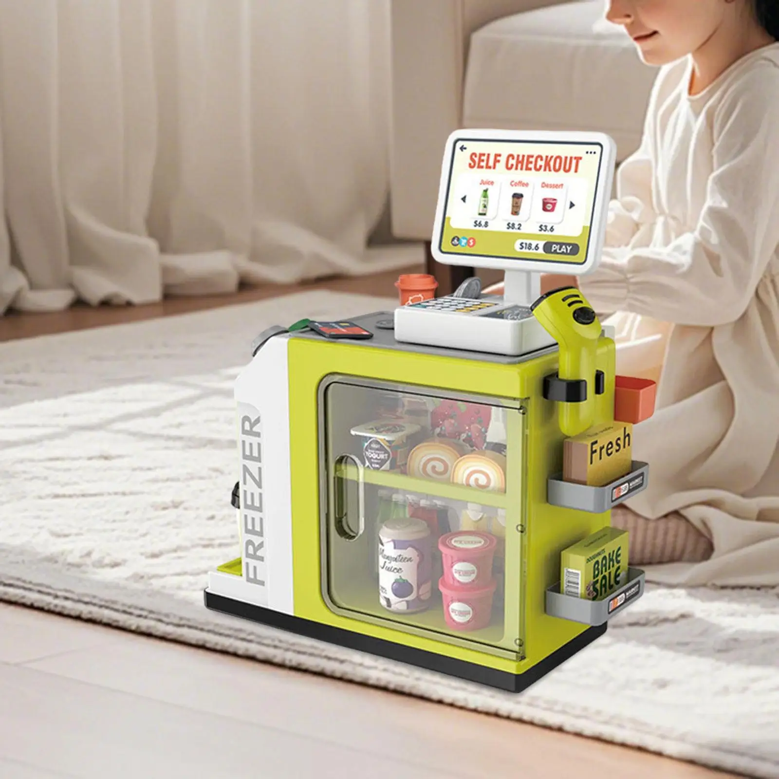 Kids Register Toy (46Pieces) Early Educational Fine Motor Skills Interactive Imagination Shopping Cashier for Gift Preschool