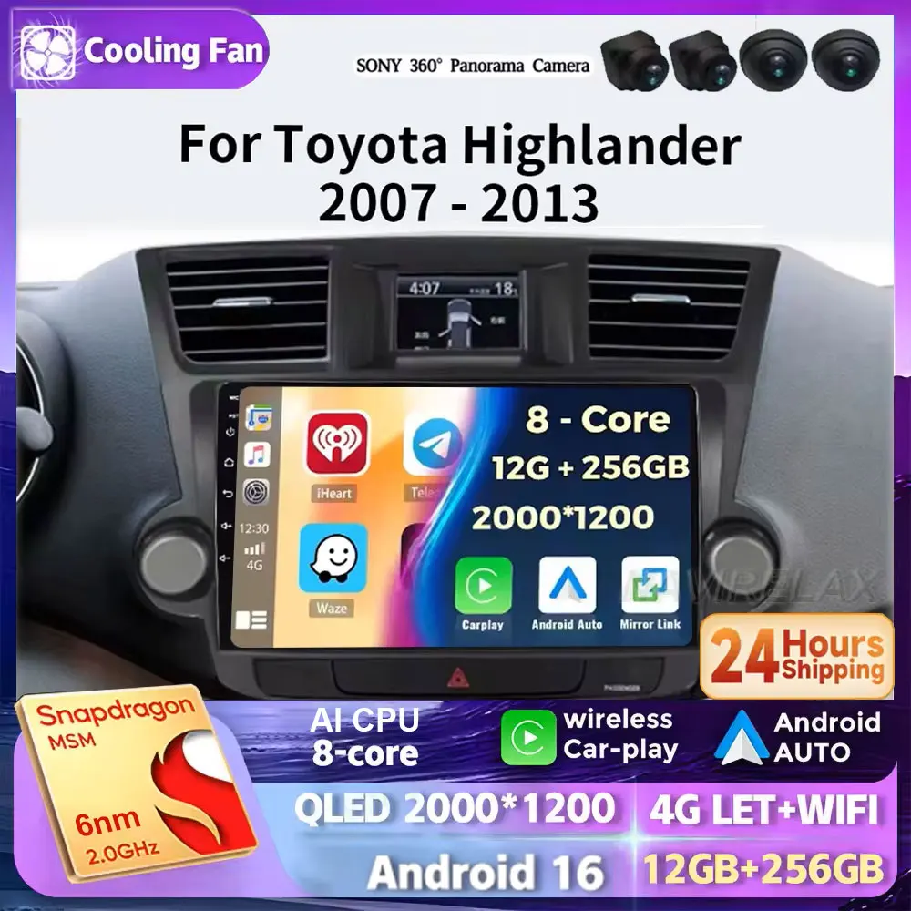 10 Radio For Toyota Highlander Kluger 2008 - 2014 2 Din Android 16 Car Radio Multimedia Video Player GPS Navigation 4G Carplay