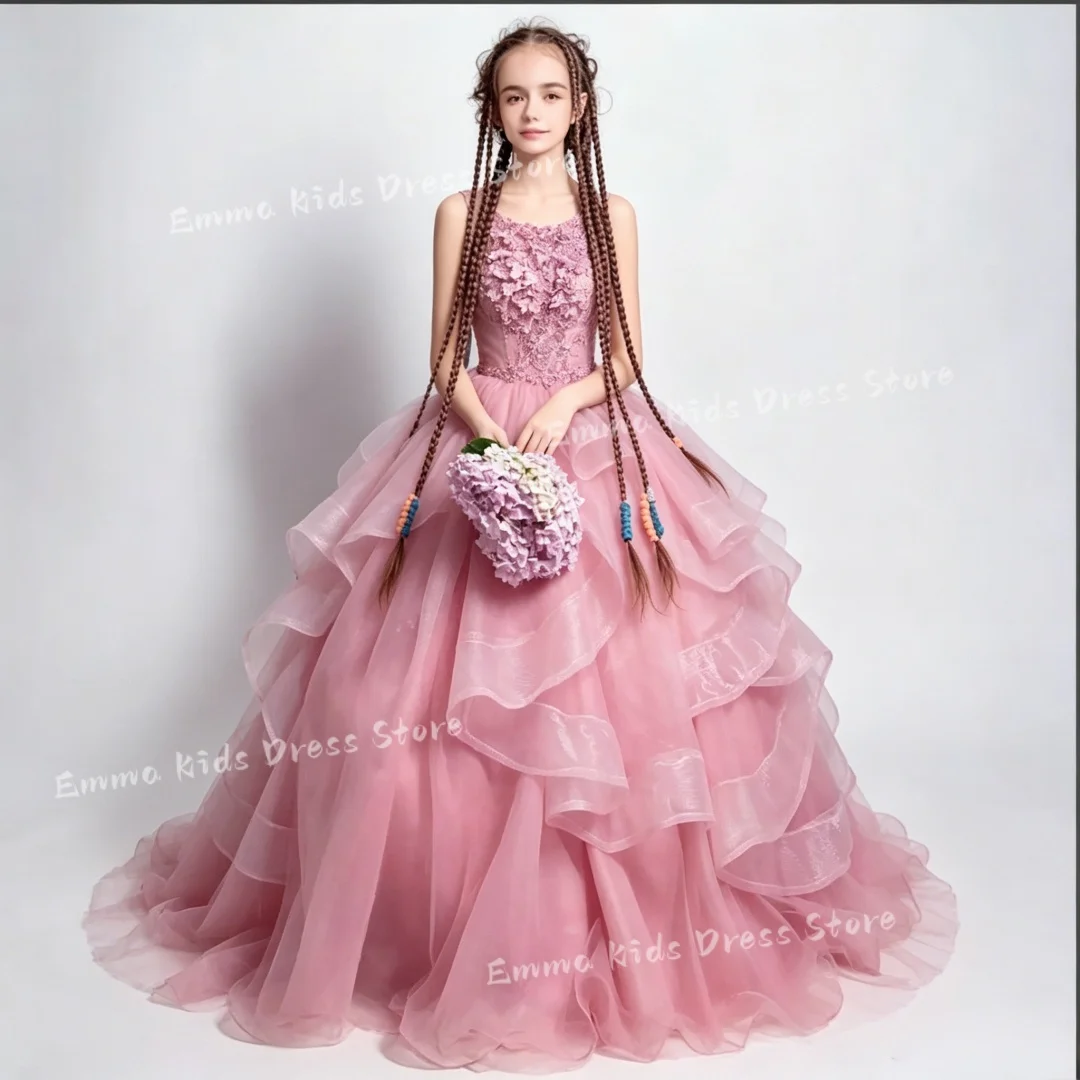 

Custom Princess Flower Girl Dress Sleeveless Pleated Tulle Long Dress Children's Birthday Wedding First Communion Dress
