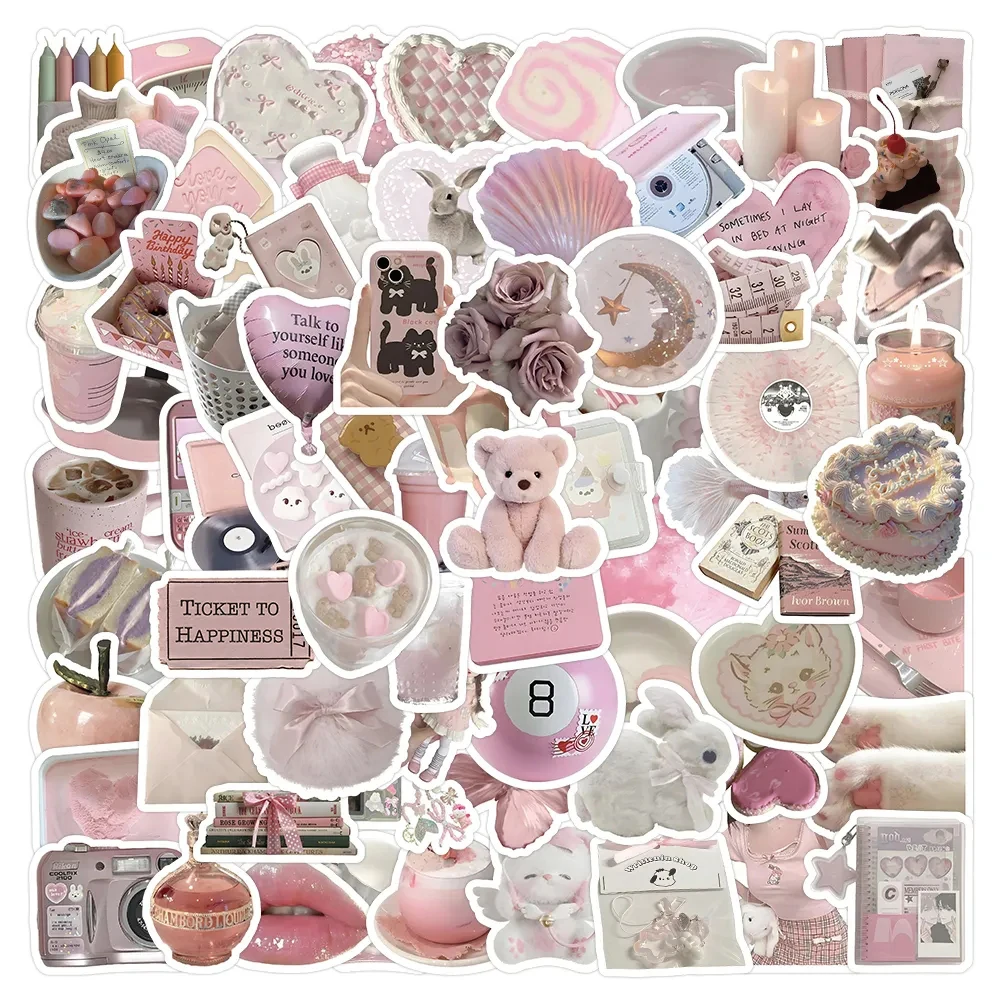 10/30/50/100pcs Ins Style Pink Coquette Aesthetic Stickers Cute Cartoon Waterproof Decal DIY Notebook Phone Decoration Sticker