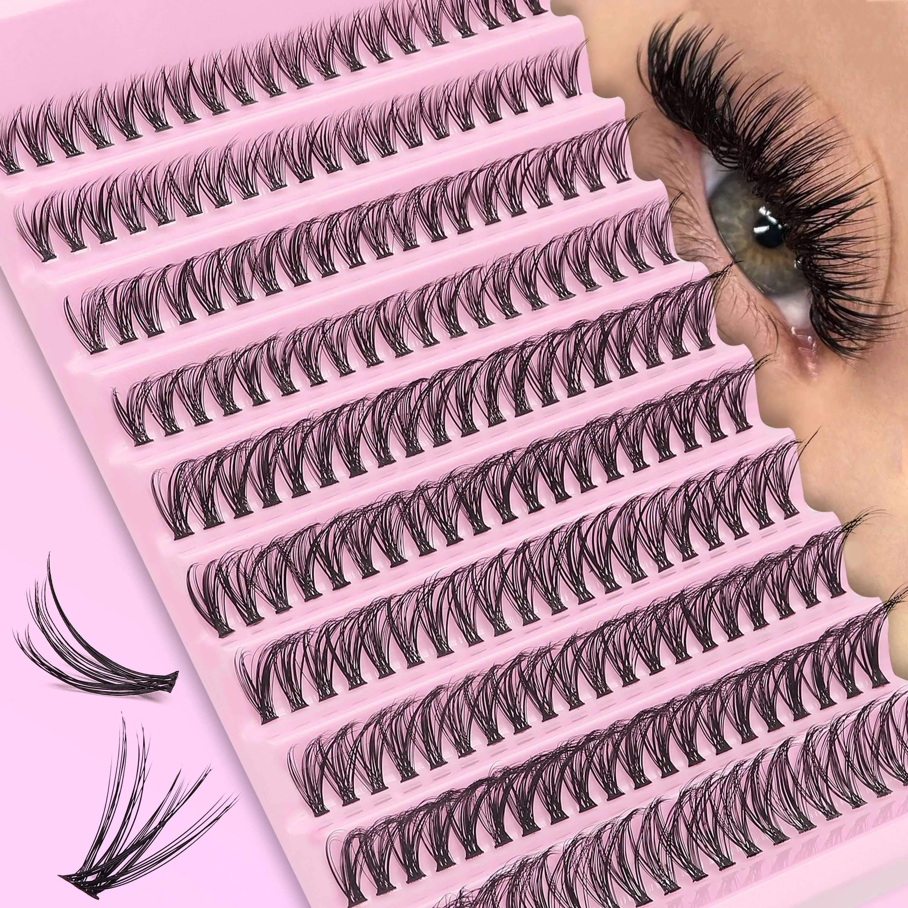 200-teiliges DIY-Wimpernverlängerungsset – anfängerfreundliche, wiederverwendbare D-Curl-Cluster-Wimpern in gemischten Längen (10–18 mm) für flauschig – Detail 4