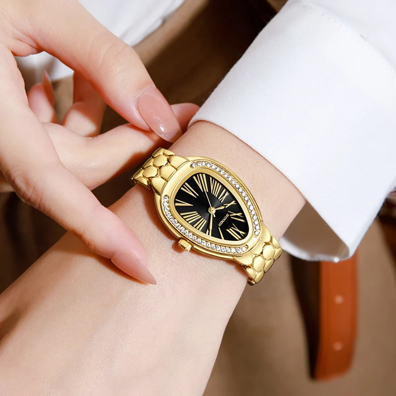 HONMIN Fashion Personality Serpentine Watch With Diamond Trend Gold Women's Small Dial Three-Pin Quartz Leisure Watch