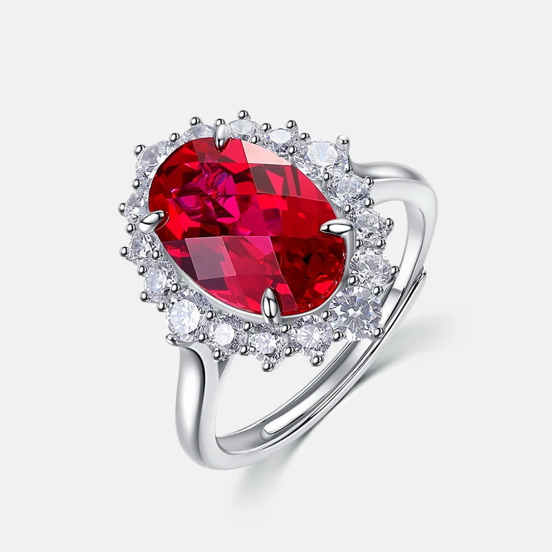 

High-end Light Luxury Pigeon Egg Red Gemstone Ring S925 Silver Inlaid Cultivated Colored Diamond Personality Ring