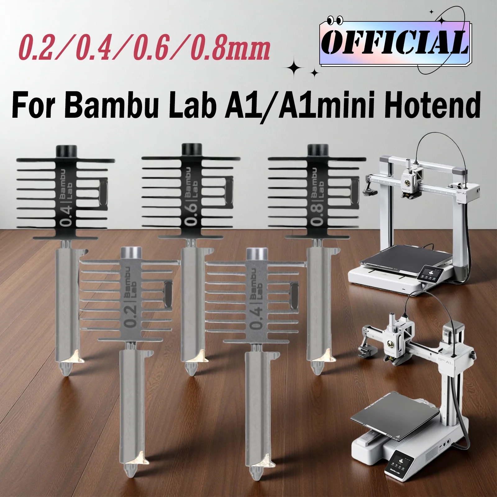 Official Bambu Lab A1/A1 Mini Multi-Size Hotend Kit | 0.4mm Hardened Steel Nozzle Set Standard Flow Hot End Upgrade Assembly