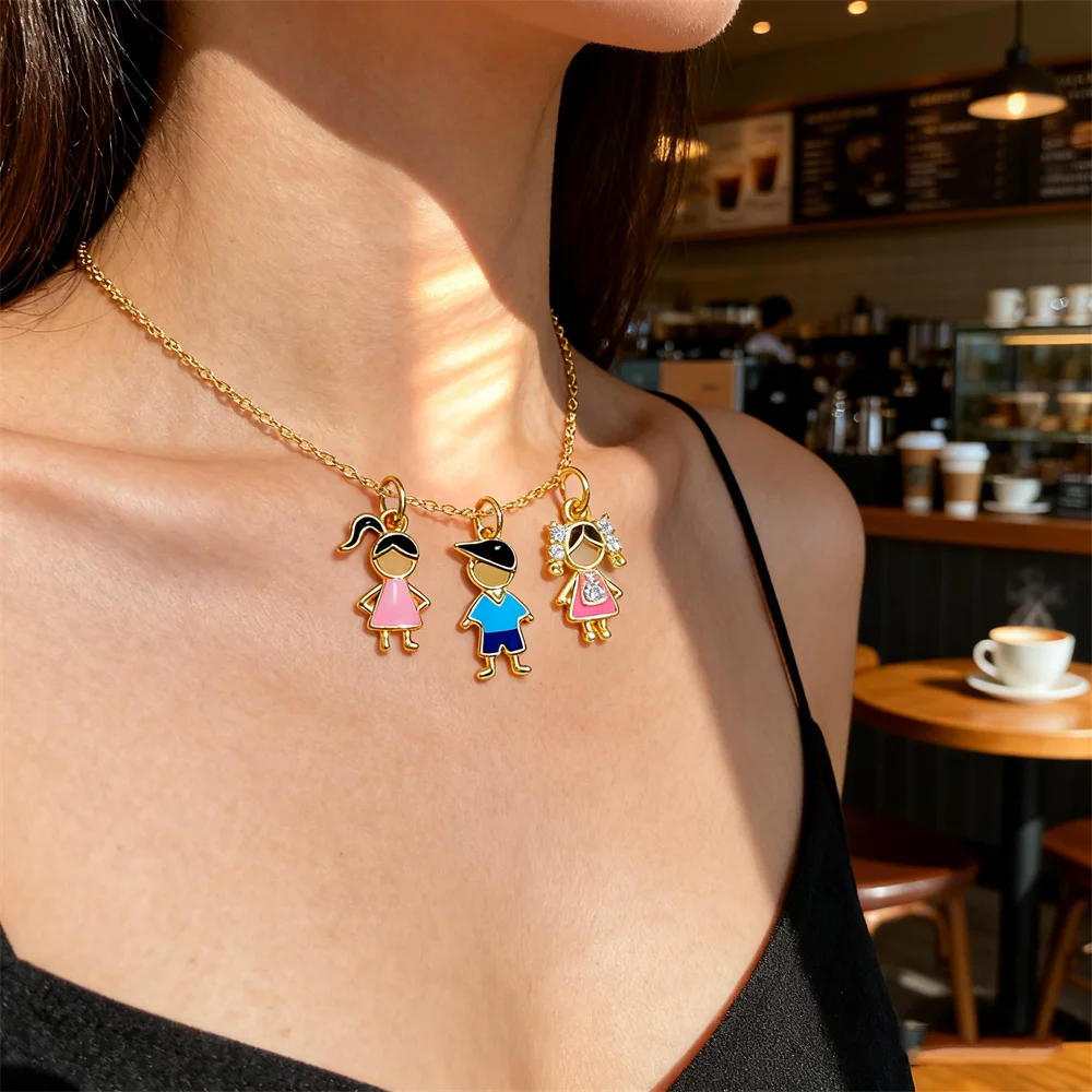 

4Pcs Pendants for DIY Jewelry Necklace Bralecet Making Handmade Craft Accessories Brass Cubic Zircon Enamel Cute Boy Girl Charms