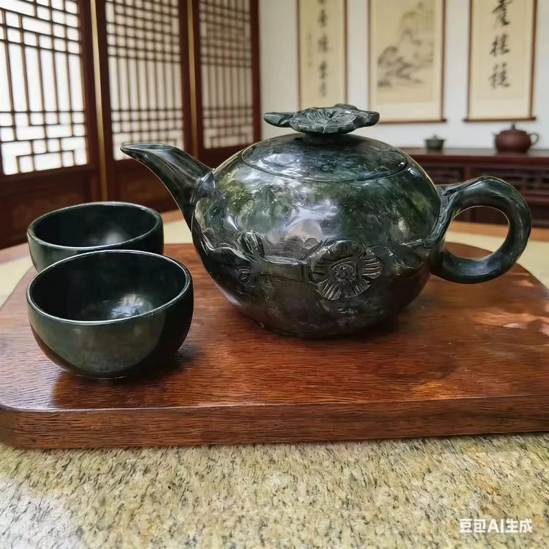 Xi Shang Mei Zhao Ink Jade Kung Fu Tea Set Natural Raw Stone Teapot Authentic