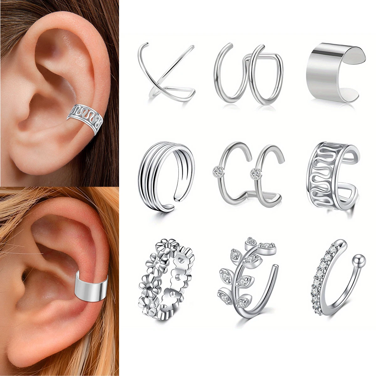 1-9 stücke Edelstahl Ohr manschette für Männer, Helix Knorpel Ohrclip, nicht Piercing Ohrschmuck