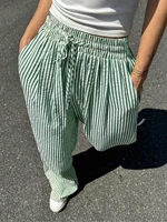 Plus Size Women's Fashion 1XL-5XL Comfortable Striped Drawstring Casual Pants Loose Stretch Mid Waist Tracksuit Pants