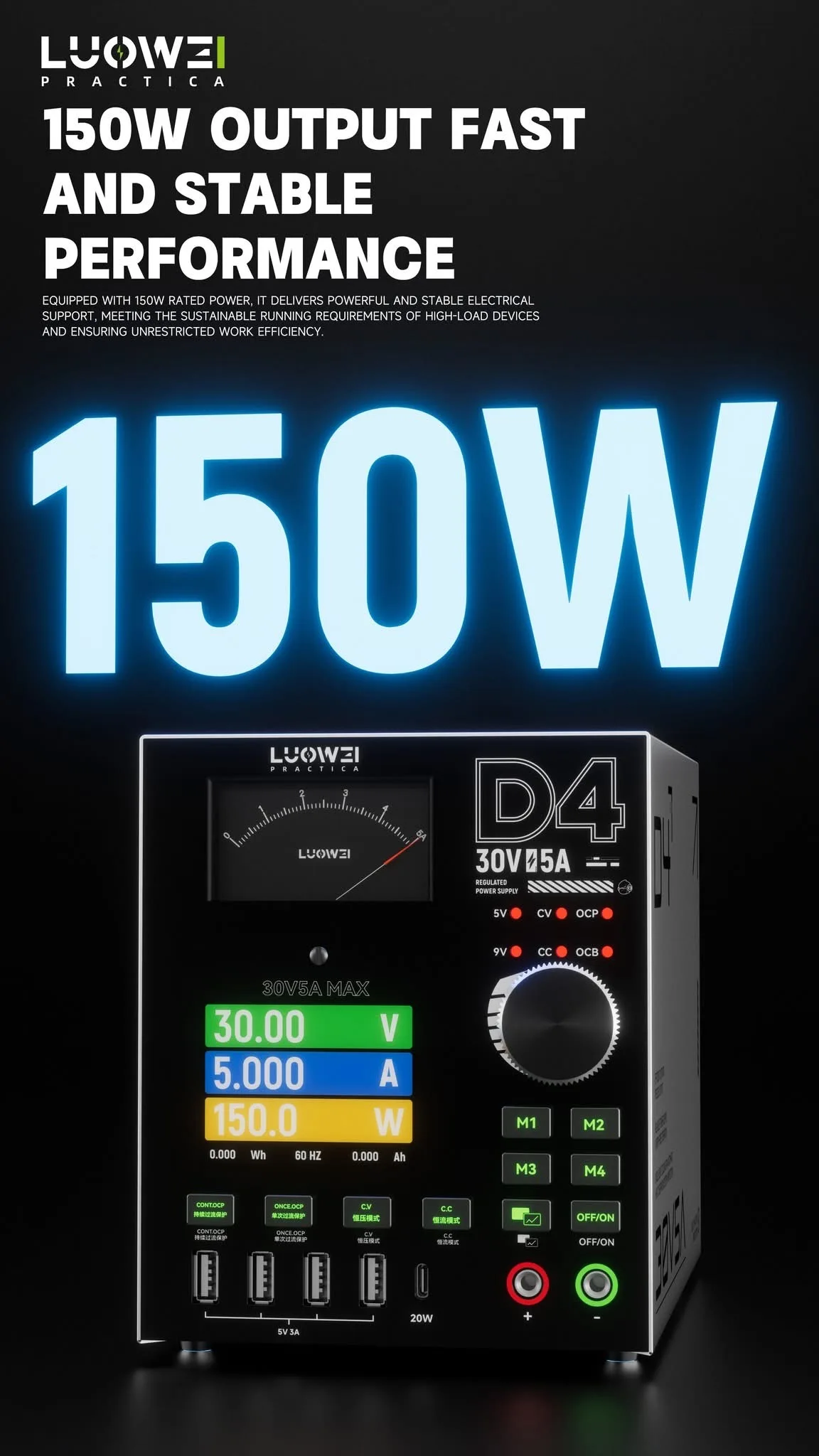 LUOWI 30VB5A 150W Fast Charging with Mobile Phone Screen Display, One-Button Start, Precise Temperature Control