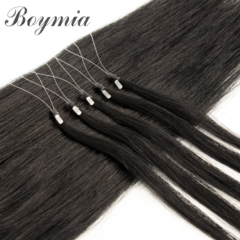Boymia マイクロループ人毛エクステンション 12 "16" 20" 24" ナチュラルストレートヘアリングマイクロリンク 0.5 グラム/ストランド
