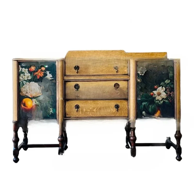 

Французский ретро-шкаф для прихожей из массива дерева с декоративной росписью цветами, настенный шкаф для гостиной, шкаф для хранения вещей.