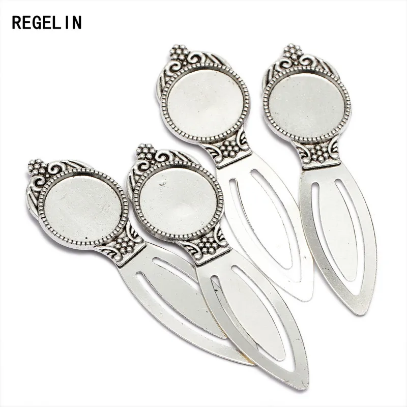REGELIN Fashion Antique Silver Bookmark Base Fit 20mm Round Glass Cabochon Blank Bezel Setting Bookmark Findings 5pcs/lot