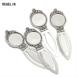 REGELIN Fashion Antique Silver Bookmark Base Fit 20mm Round Glass Cabochon Blank Bezel Setting Bookmark Findings 5pcs/lot
