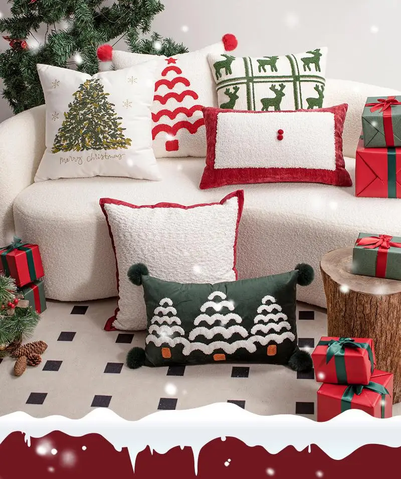Weihnachtliche Stickerei-Kissenbezüge, Dekorative Kissenhüllen für Wohnzimmer-Sofa, Schlafzimmer-Kopfteil und Weihnachtsdekoration – Detail 3