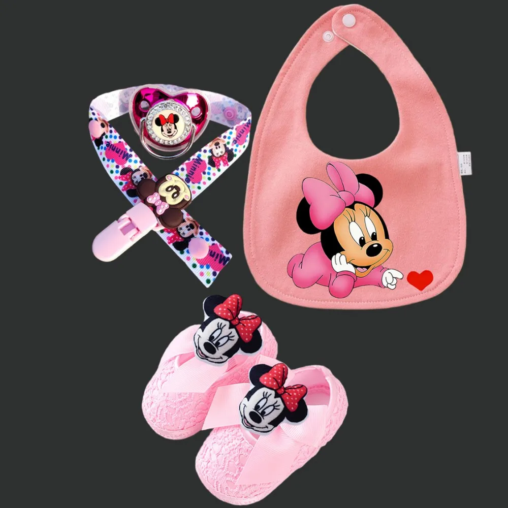 

Anime print comfortable bib Bisphenol A-free baby pacifier Baby chain clip for newborns Mickey plush shoes Kawaii pacifier