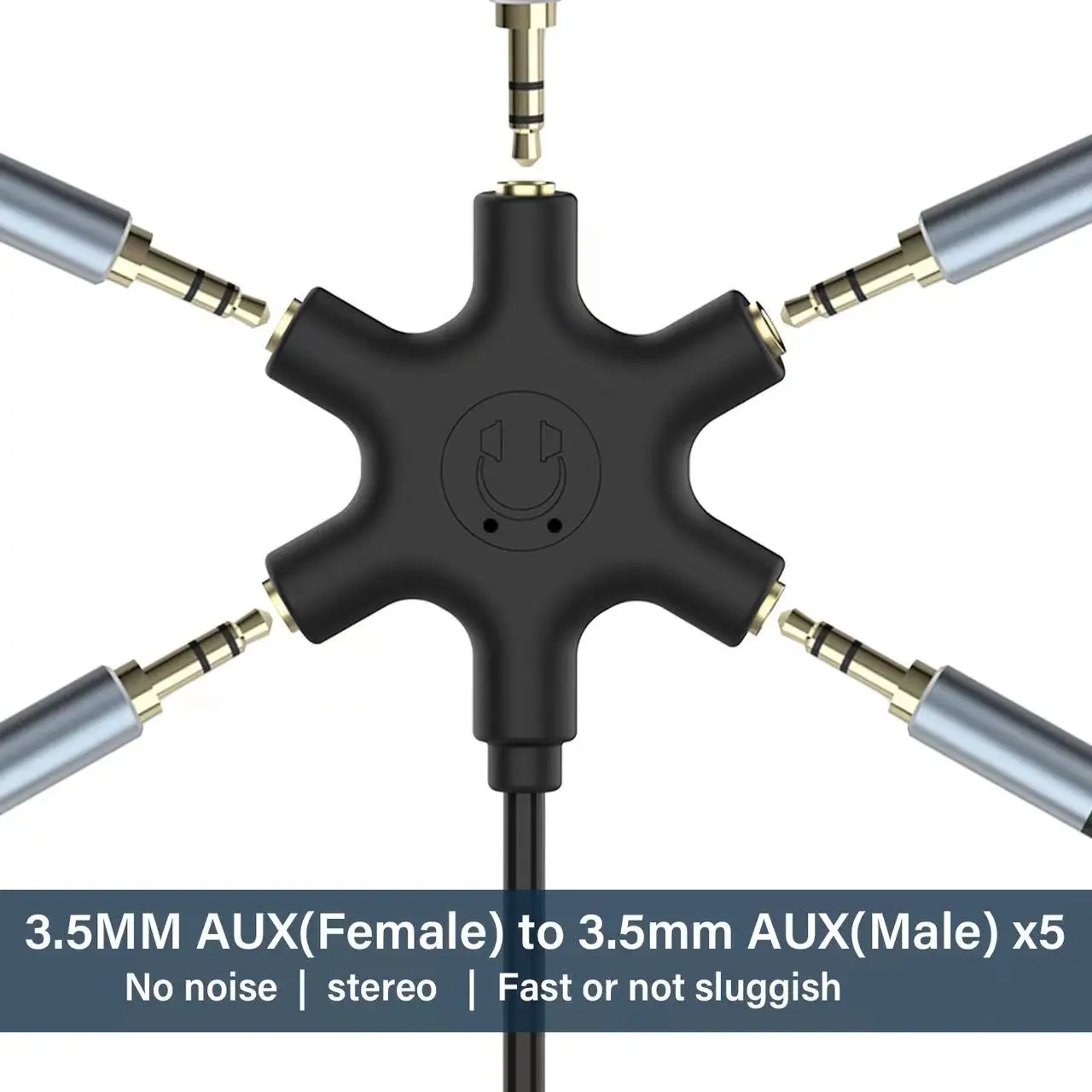 3.5mm 5-Jack Multi Headphone Audio Splitter Connect Up 5 Devices ,For Audio Mixing & Shared Experiences - For iPhone, iPad& More