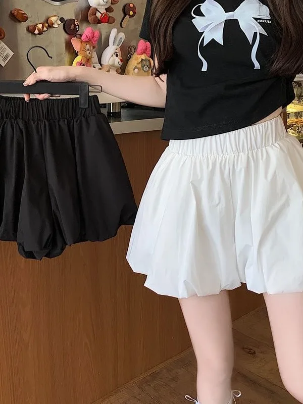 Summer Thin Loose Slim A-Line Casual Pumpkin Lantern Short Pants Women's High Waist Wide Leg Pants Skirt Casual Folded Lanter...