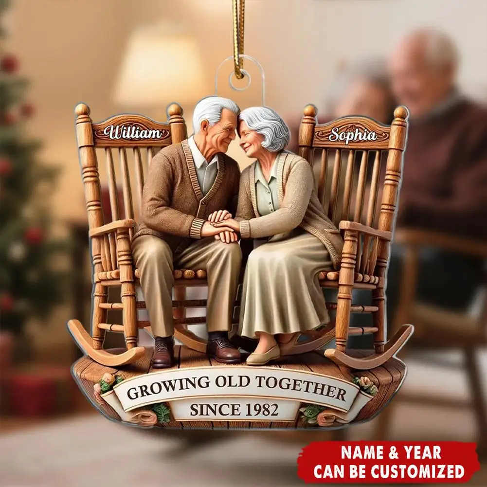 Customized Growing Old Together Figurines - Wooden Sculptures Symbolizing Enduring Love, Romantic Hanging Ornaments for Cou Y1K2