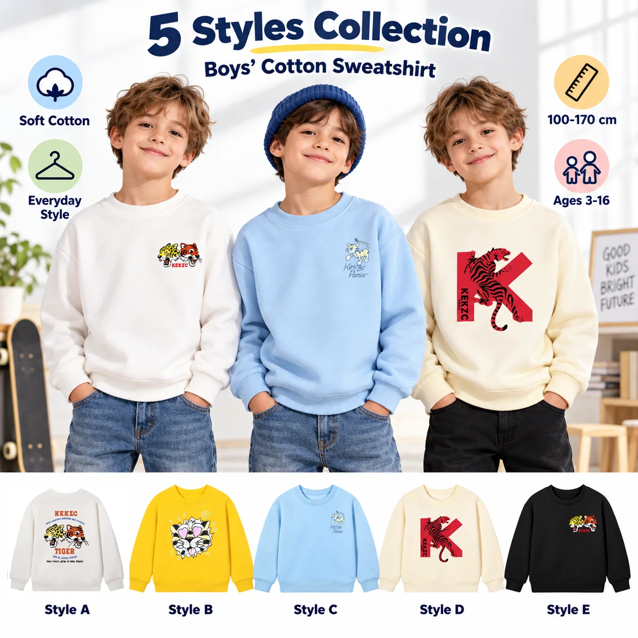 3-16 years Baby Boys sweatshirt fashion Kids winter clothing tiger long sleeves Children's pullover Teen boy Hoodies casual wear