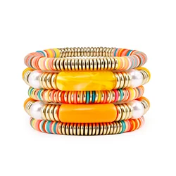 Badu Trendy White Orange Acrylic Bamboo Tube Bangle Bracelets for Women Stretch Resin Beaded Bracelet Boho Summer Jewelry 2024